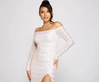 Gracie Formal Off The Shoulder Iridescent Sequin Dress