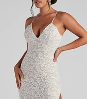 Dixie Lace Mesh High-Slit Formal Dress