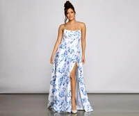 Lindsey Formal Floral High-Slit Dress