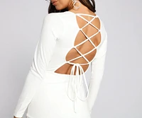 Kayla Long Sleeve Lace-Up Back Formal Dress