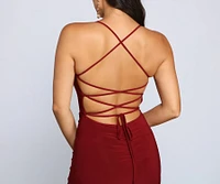 Gia Lace-Up Formal High-Slit Dress