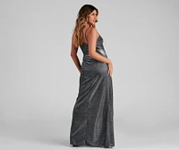 Zenni Formal High Slit Glitter Dress
