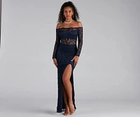 Tori Off-The-Shoulder Lace Formal Dress