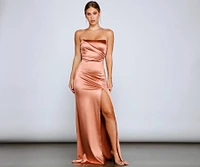 Gianna Strapless High-Slit Satin Dress