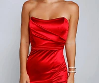 Gianna Strapless High-Slit Satin Dress