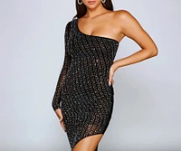 Emani Formal One Shoulder Heat Stone Dress