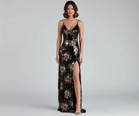 Karissa Sequin Floral High Slit Formal Dress