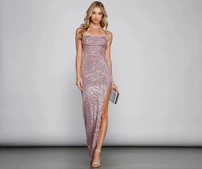 Fatima Sequin Cowl Neck Bodycon Formal Dress