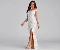 Kaylen Sequin Off-The-Shoulder Formal Dress