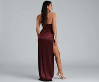 Darcy Satin Corset Asymmetrical Slit Formal Dress