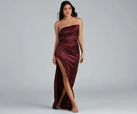 Darcy Satin Corset Asymmetrical Slit Formal Dress
