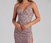 Marylou Lace Mesh Plunge Neck Formal Dress