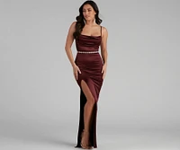 Lala High Slit Satin Formal Dress