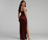 Lala High Slit Satin Formal Dress