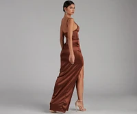 Lala High Slit Satin Formal Dress