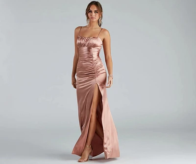 Brooklyn Satin Ruched Formal Dress