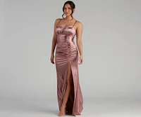 Brooklyn Satin Ruched Formal Dress