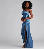 Brooklyn Satin Ruched Formal Dress