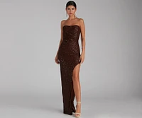 Sorella Sequin Wrap Slit Formal Dress