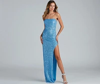 Sorella Sequin Wrap Slit Formal Dress