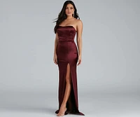 Gianna Strapless High-Slit Satin Dress
