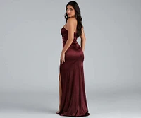 Gianna Strapless High-Slit Satin Dress