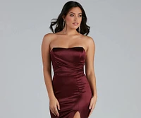 Gianna Strapless High-Slit Satin Dress