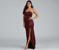 Gianna Strapless High-Slit Satin Dress