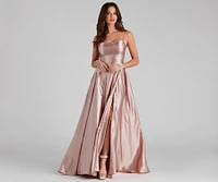 Lorella Satin Empire Lace Back Formal Dress