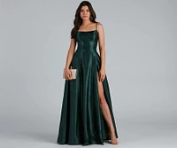 Lorella Satin Empire Lace Back Formal Dress