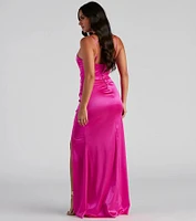 Evie Formal Ruched Satin Sleeveless Dress