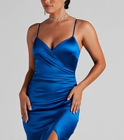 Jolina Wrap Skirt Satin Dress
