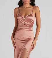 Jolina Wrap Skirt Satin Dress