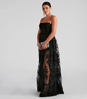 Desiree Formal Flocked Mesh Dress