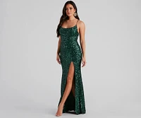 Esperanza Formal Sequin Cowl Dress