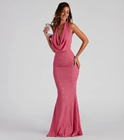 Kesha Formal Glitter Cowl Neck Dress
