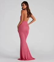 Kesha Formal Glitter Cowl Neck Dress