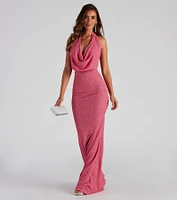 Kesha Formal Glitter Cowl Neck Dress