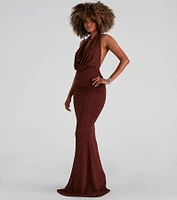 Kesha Formal Glitter Cowl Neck Dress