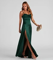 Marissa Formal Satin Cowl Neck Dress