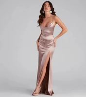 Kathleen Formal Satin Lace Back Long Dress