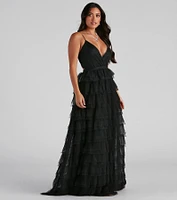 Lucilla V-Neck Tiered Mesh Dress