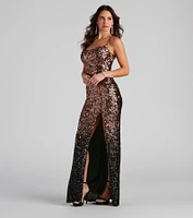 Judy Formal Sequin Ombre Lace Up Dress