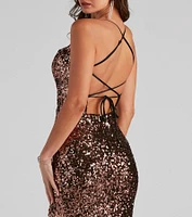 Judy Formal Sequin Ombre Lace Up Dress