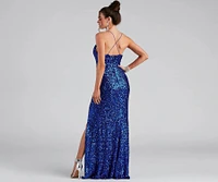 Galilea Formal High Slit Sequin Dress