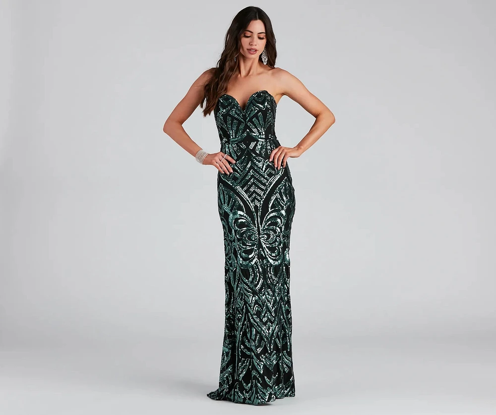Cassy Formal Sequin Lace Up Dress