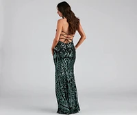 Cassy Formal Sequin Lace Up Dress