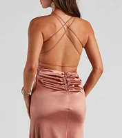 Cindy Formal Satin V-Neck Long Dress