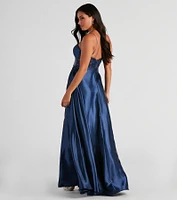 Lorella Satin Empire Lace Back Formal Dress