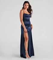 Marissa Formal Satin Cowl Neck Dress